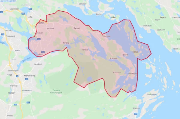 Karta över Tyresö.
